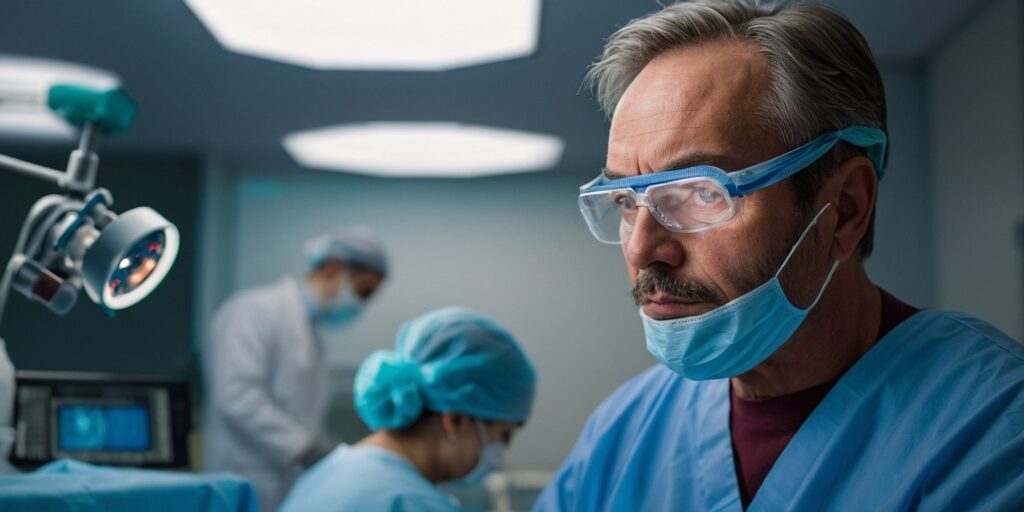 Une image d'une intervention chirurgicale de blépharoplastie supérieure