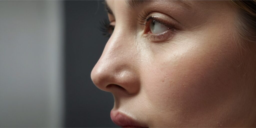 Un exemple de rhinoplastie non-chirurgicale avec un avant/après illustrant les résultats possibles. Un exemple de rhinoplastie non-chirurgicale avec un avant/après illustrant les résultats possibles.