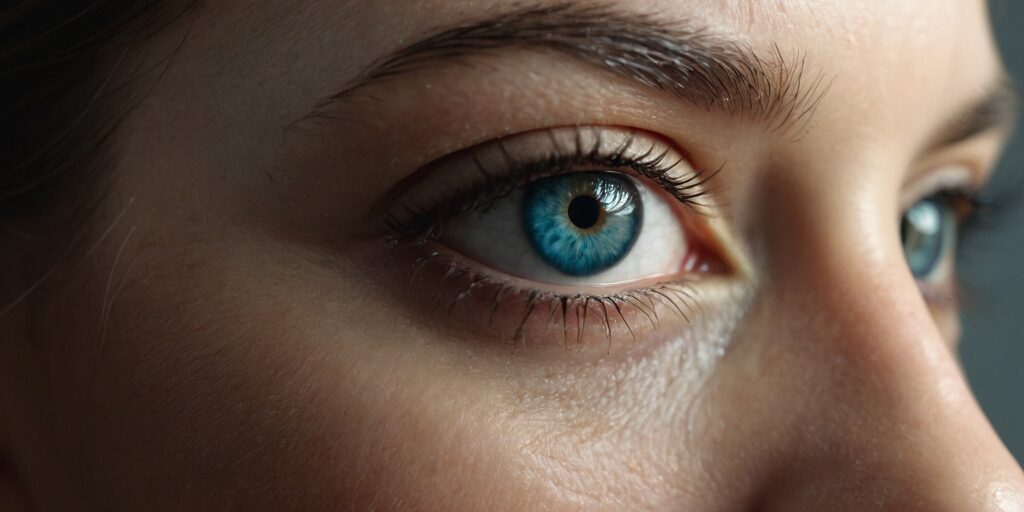 Une illustration de la ptosis avec une paupière supérieure tombante.