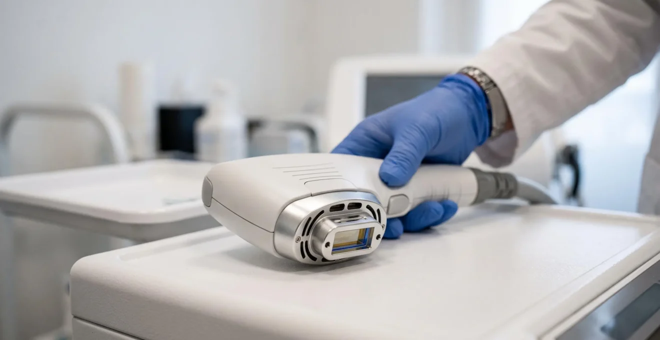 Gros plan sur une pièce à main d'appareil laser médical professionnel pour l'épilation définitive